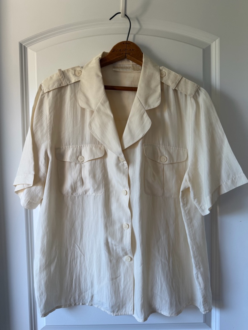 Vintage Christie & Jill Cream Silk Safari Utility Camp Shirt Blouse 14